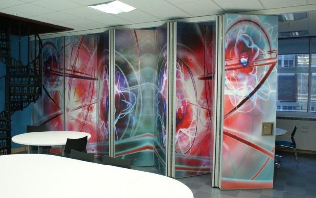 concertina room divider or folding partitions with wild graphics printed on the fabric